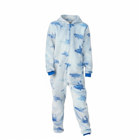 SAINT EVE YOUTH HOODED FLEECE SLEEPER/SIZE: 7/8 BLUE SHARK - Picture 3 of 13